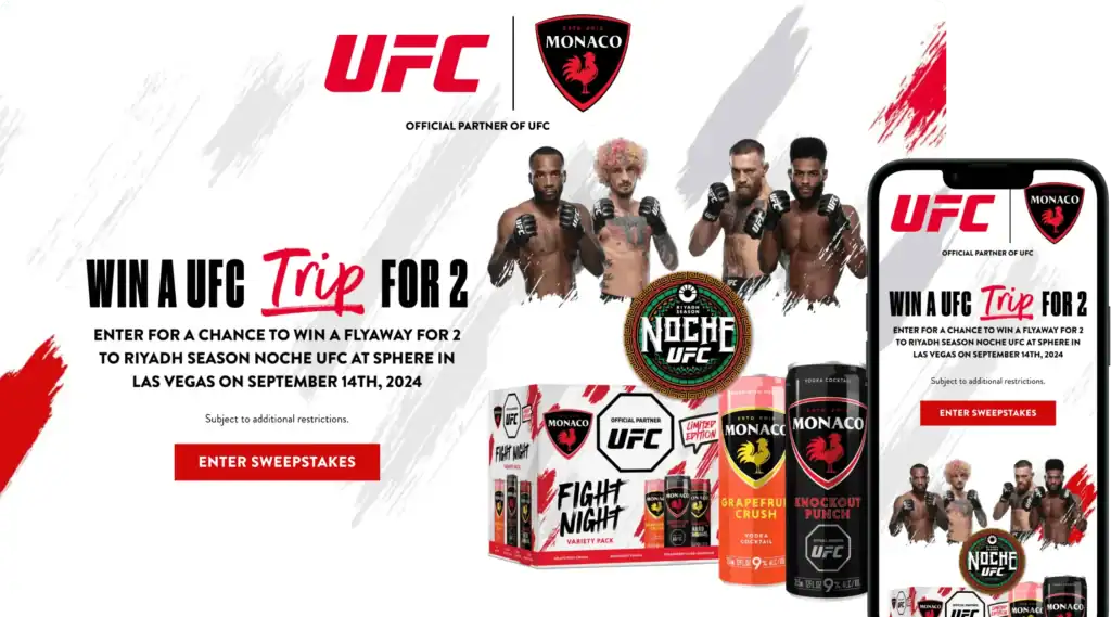 UFC x Monaco collaboration Sweepstakes website